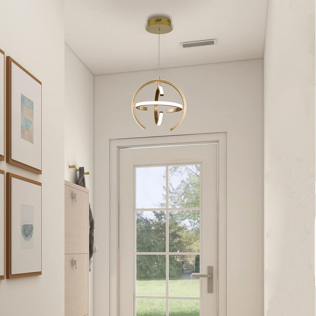 Modern LED Chandelier, Gold Globe Pendant Light Fixtures 4000K Dimmable Indoor Lights 19.2W for Dining Room Kitchen Island Bedroom Living Room Foyer